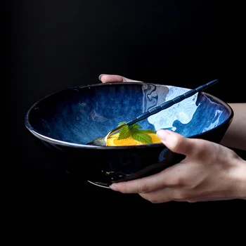 Большая миска для рамена в японском стиле, керамическая миска для супа, ретро посуда, шляпная миска, миска для труб, миска для суши, керамическая посуда