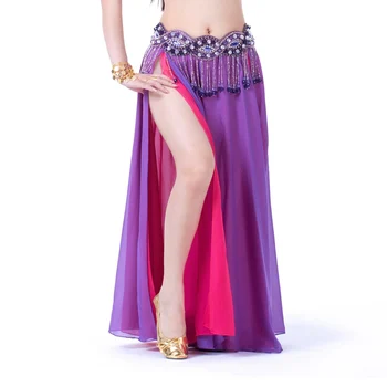 Сексуальная юбка для танца живота для женщин, двухслойное Длинное шифоновое платье с пайетками и кисточками, очаровательная танцевальная одежда