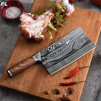 Дамасский Кухонный нож из нержавеющей стали 5CR15, Нож для разделки Мяса, Острый Нож шеф-повара, Нож для нарезки шелковицы с деревянной ручкой