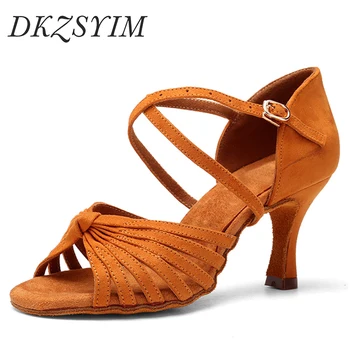 DKZSYIM/ Женская обувь для Латиноамериканских танцев, Босоножки для взрослых на высоком каблуке, Мягкая Обувь для Бальных Танцев, Обувь для танцев Сальсы Для Девочек