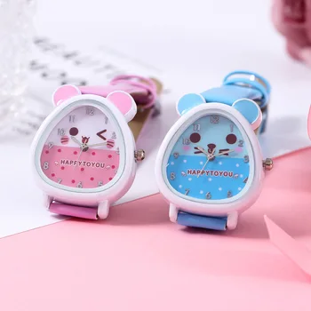 Милые часы в форме мышки для девочек, детский кожаный ремешок, кварцевые детские часы, студенческие часы, подарок reloj infantil reloj niño