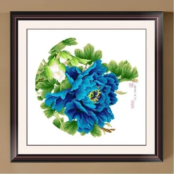 Вышивка крестом высшего качества Наборы для вышивания крестиком Blue Peony Flower Fortune Красивая горячая распродажа