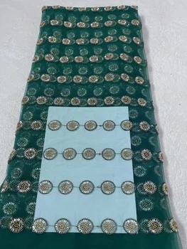 Кружевная ткань с африканскими блестками и бусинами 2023, Высококачественная кружевная ткань с вышивкой ручной работы, расшитая бисером, материал для новобрачных, 5 ярдов